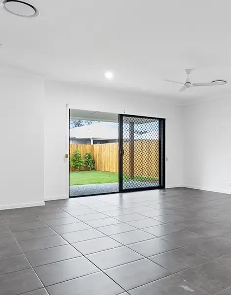 Freshly painted open plan living room interior in South Brisbane with natural light